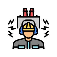 worker using ear protection noisy factory color icon illustration vector