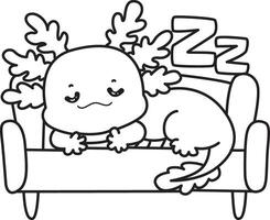 Outline of axolotl sleeping in the couch. vector