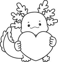 Outline of axolotl bring a love sign. Coloring pages of Illustration of cute axolotl. vector