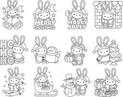Outline of merry christmas from bunny. Coloring pages of cute bunny icon. vector