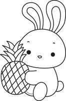 Outline of bunny bring a pineapple. Coloring pages of cute bunny icon. vector