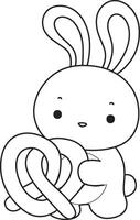 Outline of bunny bring a waffle. Coloring pages of cute bunny icon. vector
