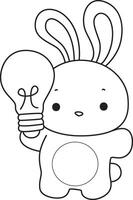 Outline of bunny bring a lamp. Coloring pages of cute bunny icon. vector
