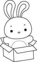 Outline of bunny stuck in the box. Coloring pages of cute bunny icon. vector