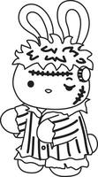 Outline of bunny wearing a frankenstein costume. Coloring pages of cute bunny icon. vector