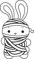 Outline of bunny wearing a mummy costume. Coloring pages of cute bunny icon. vector