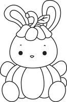 Outline of bunny wearing a pumpkin costume. Coloring pages of cute bunny icon. vector
