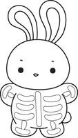 Outline of bunnyw earing a mummy costume. Coloring pages of cute bunny icon. vector