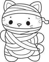 Outline of cat wearing a mummy costume. Coloring pages of Kawaii animal kitty for scrapbook and sticker. vector