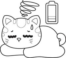 Outline of kitty is in the low battery condition. Coloring pages of Kawaii animal kitty for scrapbook and sticker. vector