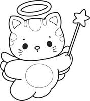 Outline of cat like a fairy. Coloring pages of Kawaii animal kitty for scrapbook and sticker. vector
