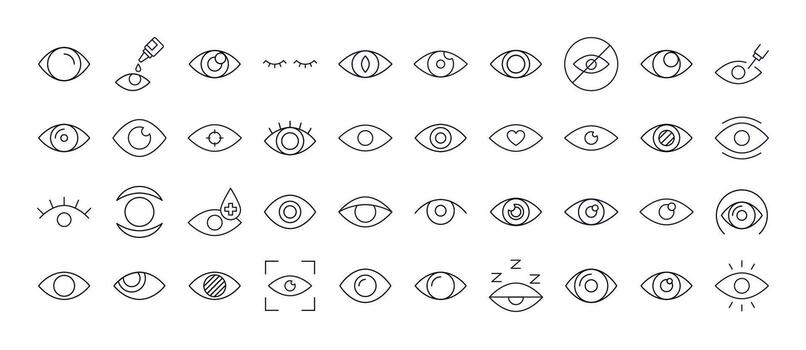 Eye Thin Line Icon Set. Outline Signs for Graphic and Web Design, Apps, Adverts, Various Cards vector
