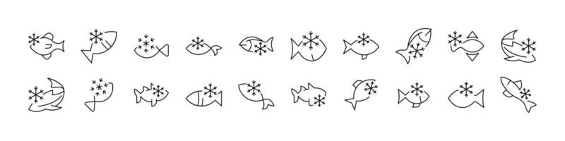 Frozen Fish Line Icon Pack. Outline Signs for Graphic and Web Design, Apps, Adverts, Various Cards vector