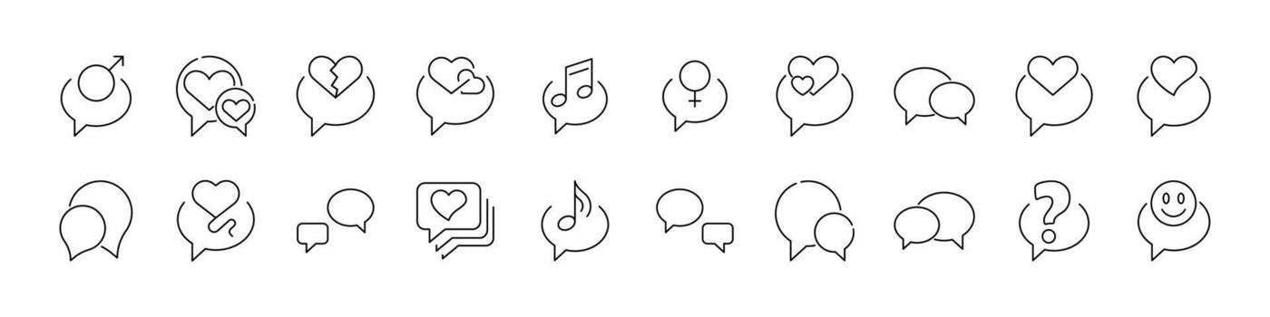 Collection of Line Icons of Speech Bubble. Minimalistic Linear Pictogram for Web and Graphic Design, Apps, Banners, Social Network and Cards vector