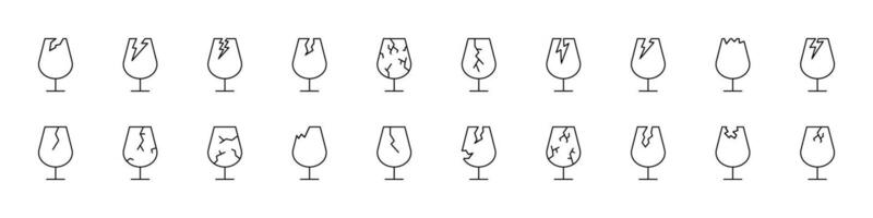 Broken Glass Line Icon Pack. Outline Signs for Graphic and Web Design, Apps, Adverts, Various Cards vector