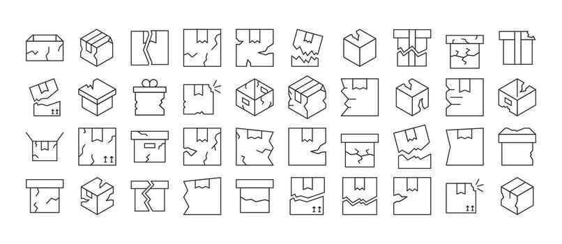 Broken Box Line Icon Collection. Outline Signs for Graphic and Web Design, Apps, Adverts, Various Cards vector