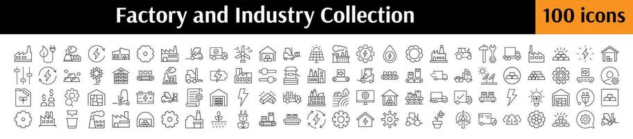 Industry Line Icon Collection. Factory, Warehouse, Gear, Agriculture Outline Signs for Graphic and Web Design, Apps, Adverts, Various Cards vector