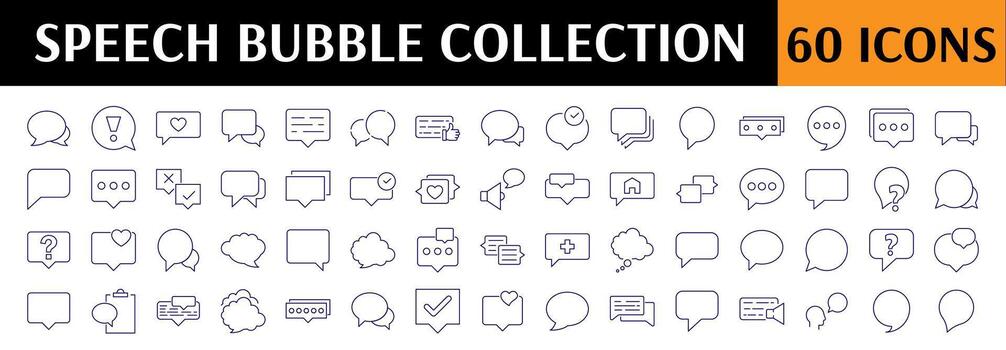 Speech Bubbles, Talking, Conversation, Dialogues Simple Isolated Line Icons Collection. Editable Stroke. Perfect for Web Sites, Books, Cards, Apps vector