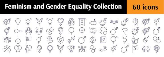 Gender Equality and Feminism Icon Set for UI, Placards, Books, Apps. Editable Stroke. Perfect for Web Sites, Books, Cards, Apps vector