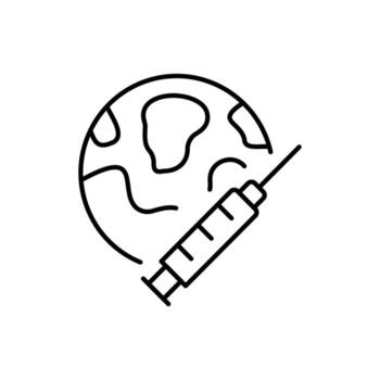 jeringuilla por tierra o globo minimalista Delgado icono para web y gráfico diseño, aplicaciones, pancartas, social red y tarjetas vector