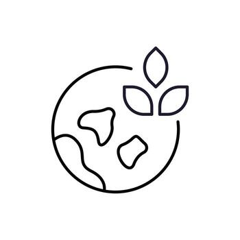 Leaf by Earth or Globe Outline Linear Sign for Graphic and Web Design, Apps, Adverts, Various Cards vector