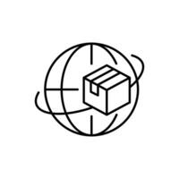 Delivery Box by Earth or Globe Minimalistic Linear Sign for Web and Graphic Design, Apps, Banners, Social Network and Cards vector