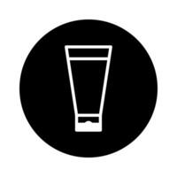 Minimalist cosmetic tube icon on black circle providing a clean and modern representation beauty product for branding vector