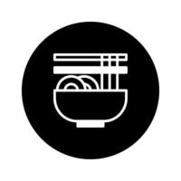 Minimalist asian cuisine illustration featuring noodle bowl with chopsticks on black circle background image simple design vector