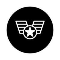 Minimalist american patriotic badge icon featuring star wings design on black background for military themes vector