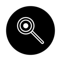 Magnifying glass symbol in black circle suggesting search discovery investigation analysis examination exploring seeking inspecting icon vector
