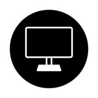 Isolated computer screen symbol displaying the digital desktop monitor within the black background graphic vector