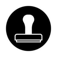 Illustrative black circle depicting a stylized white stamp icon for document validation and authorization process vector
