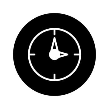 Iconic representation of time with a minimalist clock face inside of black circle background design vector