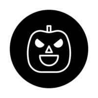 Halloween spooky pumpkin icon illustration simple minimalist line art in black and white circular background design vector