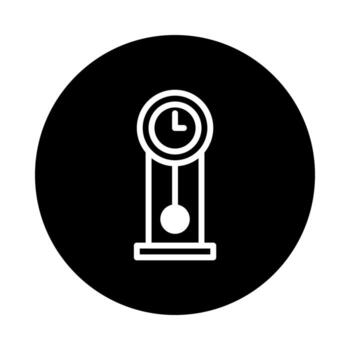 elegante abuelo reloj icono diseño desplegado en un contrastando negro circular antecedentes sencillo hora símbolo vector