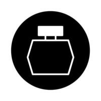 Elegant fragrance bottle design within a bold circle emblem for sophisticated branding and product showcasing vector