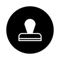 Black circular background with a white stamp design symbol that represents authentication and verification process vector