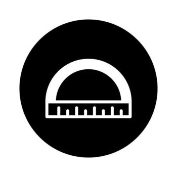Black circular background containing a minimalistic white protractor design for math engineering education icon vector