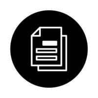 Black circle icon featuring a white document papers stack representing digital files and information management systems vector