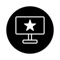 Black background with white monitor and star emblem representing technology advancement and visual performance vector