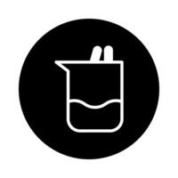 Black and white science beaker icon with liquid and stir sticks for laboratory research concepts vector