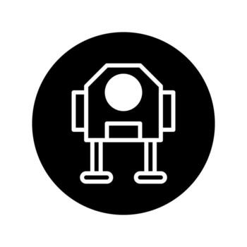 Black and white icon showcasing a simplified robot design within a circular shape for creative projects vector