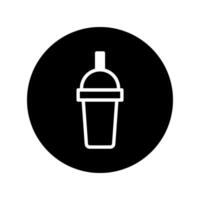 Black and white icon graphic of disposable beverage cup with lid on simple background illustrative vector