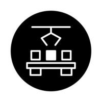 Automation and efficiency represented by a robotic arm picking up boxes with precision in a manufacturing setting vector