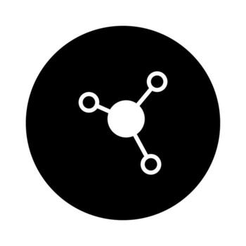 Abstract molecular structure illustration with interconnected nodes in a black circle for scientific presentations and visual communication vector