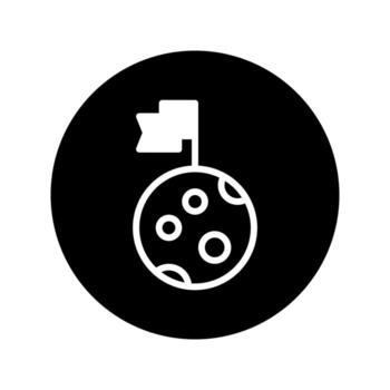 A simplistic illustration of a moon with a flag planted on its surface depicting conquest destination exploration vector