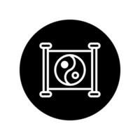 A minimalistic yin yang symbol within a frame on a black circular background illustration art vector