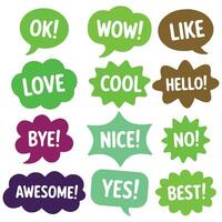 Colorful conversation bubbles with various expressions and text graphics set isolated on white vector