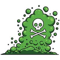 Playful green stench cloud with danger symbols cartoon artwork isolated on plain background vector