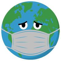 Anthropomorphic planet wearing protective mask health crisis illustration isolated vector
